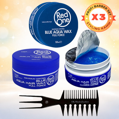 3x RedOne Aqua Hair Wax Blue 150ml + Kamm Perfekter Halt Glanz Styling Wax