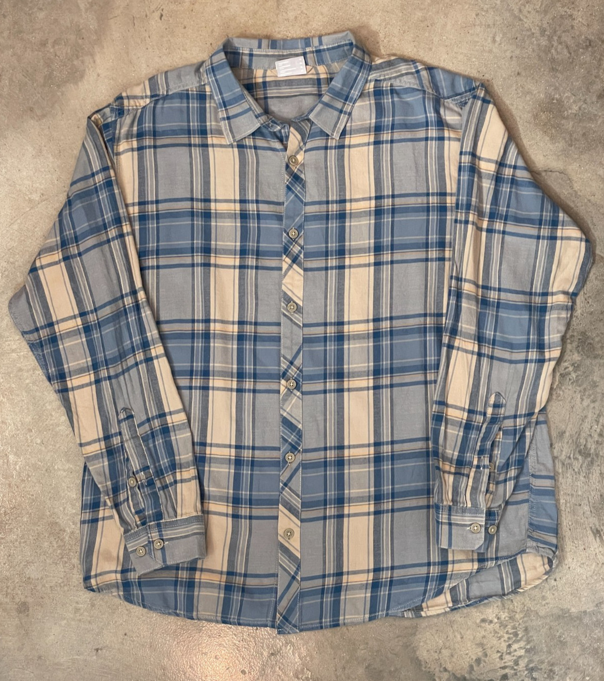 Columbia Plaid Button Down Shirt Men XL Blue Beige Cotton Long Sleeve Casual