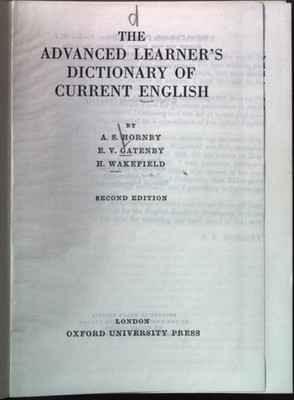 The advanced learner's dictionary of current english. Hornby, A.S., E.V. Gatenby