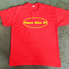 McDonald's Red T-Shirt Large 1990's "Super Size it!" "Ask me for a Dessert"