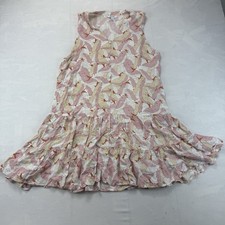 Nine West Women’s XXL Rayon Pink Leaf Print Sleeveless Tiered Midi Dress