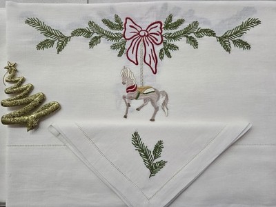 Bellora Pure Linen Embroidered Christmas Tablecloth 12 Seater 175 x 270cm