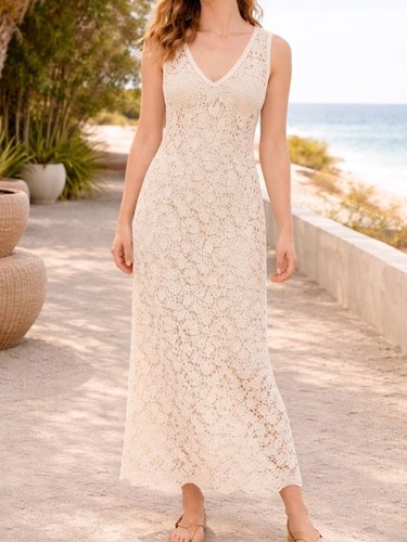 NEW REVOLVE House of Harlow 1960 Crochet Dress Size Large Knit Long Ivory beige