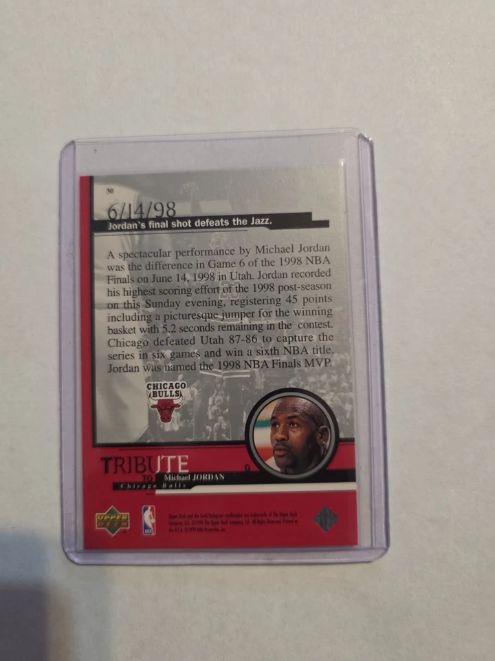 Michael Jordan 1999 Upper Deck Tribute #30 “Last Shot” vs Jazz 🏀 Bulls - Image 2 of 2