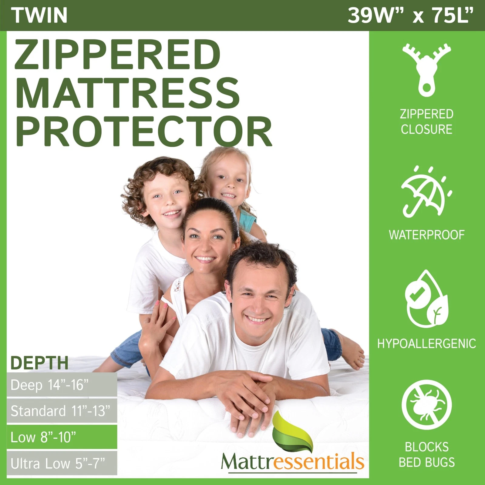 Zippered Twin Mattress Protector (8"-10" Depth) - Bed Bug Waterproof Mattress...