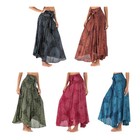 Women Hippie Floral Print Bowknot Elastic Waist Long Skirt 2 In 1 Halter Dress
