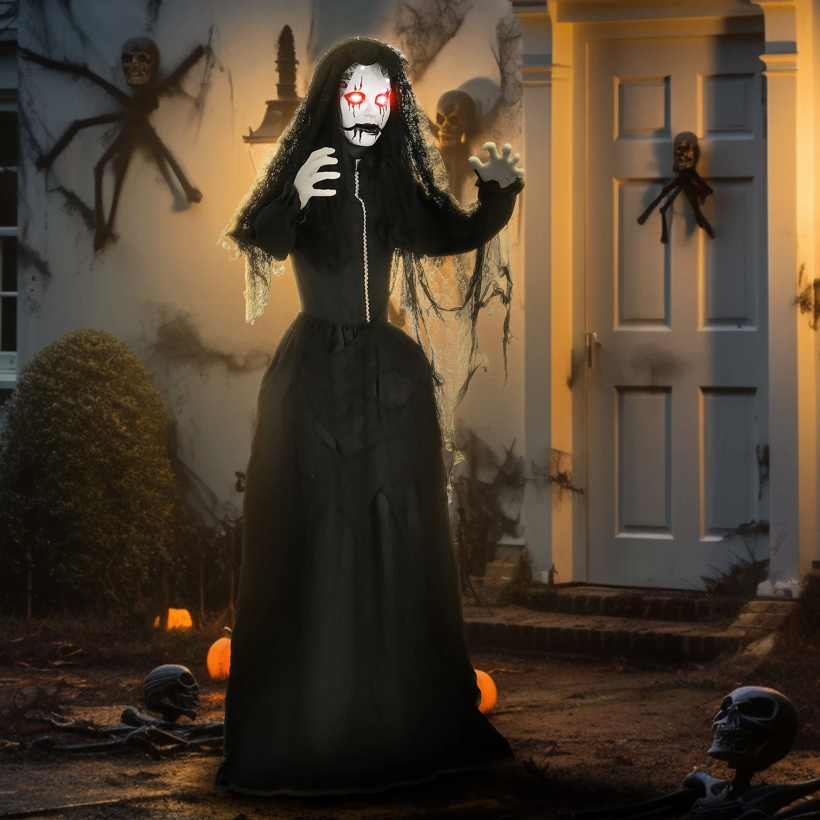 HOMCOM Halloween Zombie Bride Animatronic Prop with Light Up Eyes
