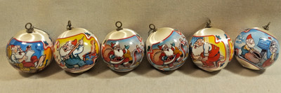 6 Santa's Elfs Silk Ornaments 1983 Baubles 2 inch Rauch Ind
