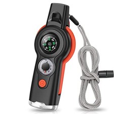 7-in-1 Emergency Survival Function Whistle, Outdoor Black Orange