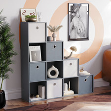 6 10 Cube Bookcase Staircase Wooden Storage Shelving Display Shelf Fabric Basket