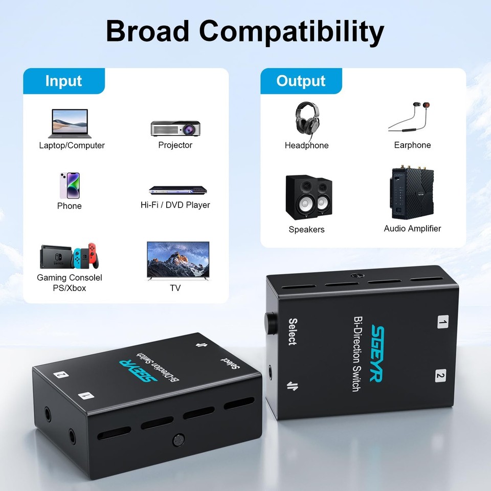 Audio Switch 3.5mm Bi-Direction Switch, Stereo Audio Switcher 2 in 1/1 ...