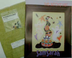 SamSarah Cross Stitch "The Witch's Hat" with 30-ct WDW Guacamole Linen & Buttons