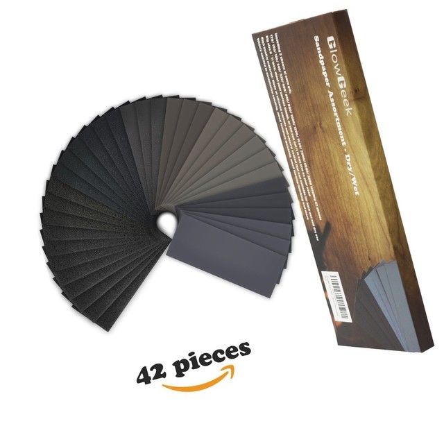 Dry//Wet GlowGeek 120 to 3000 Grit Sandpaper Assortment 9 x 3.6 Inch 42 Pieces