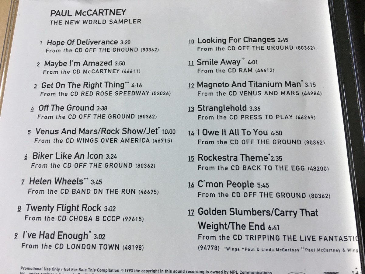 PAUL McCARTNEY New World Sampler/All The Best UNPLAYED PROMO ONLY