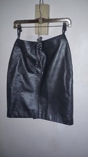 Vintage Rem Garcon Couture Leather Gunmetal Silver Gray Pencil Skirt Sz 8 Cool