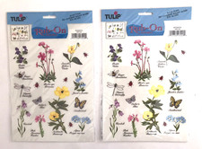 Lot-2 TULIP Rub On Transfers BOTANICAL Flowers Plant Butterfly Dragonfly NEW NIP