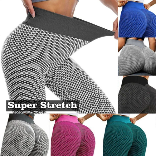 Damen Honeycomb Leggings Hintern Heben Hohe Taille Push Up Boom Booty Sport Gym - Bild 3 von 44