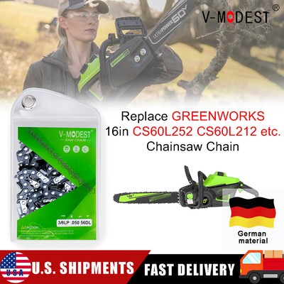 2 Catene Per Motosega 16 Pollici Compatibili Greenworks CS60L252 60V, 3/8LP .050 56DL - V-MODEST