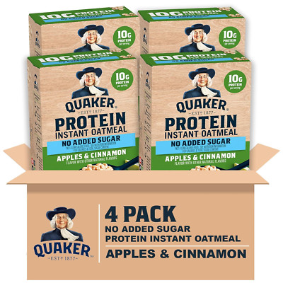 Quaker Instant Oatmeal Protein Apple Cinnamon No Sugar Added 4 Pack 42 Oz