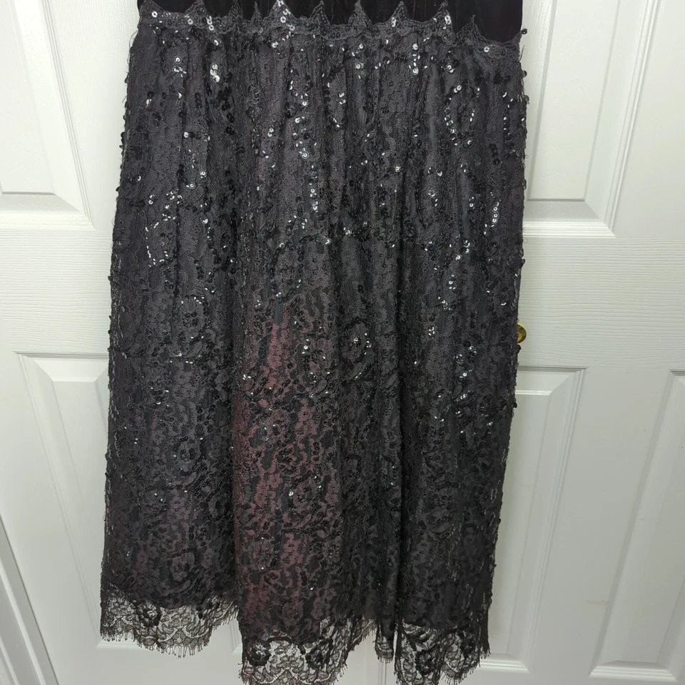 De Colección Jessica McClintock Halter y Espalda Baja Vestido Terciopelo Lentejuelas Encaje Falda Talla 12 Foto 3 de 4