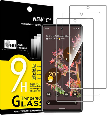 NEW'C 3 Pack Designed for Google Pixel 6 Screen Protector Tempered Glass, Case F