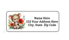 30 ADORABLE MOUSE WITH POPPY PERSONALIZED RETURN ADDRESS LABELS 1 in X 2.625 in