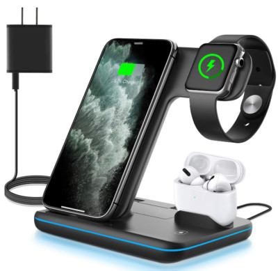 WAITIEE Wireless Charger 3 in 1 Fast Charging Station for Apple BLACK Z5S