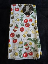COLORDRIFT KITCHEN TOWELS 2 TOMATOES BASIL CHEESE TEXTURED 100 COTTON NIP