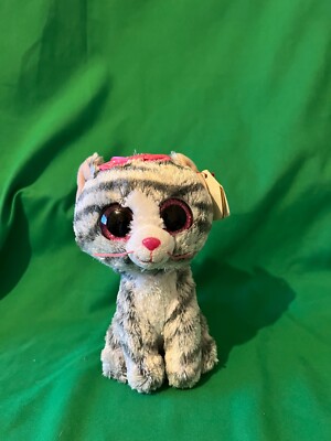 TY kiti tabby cat gray pink bow