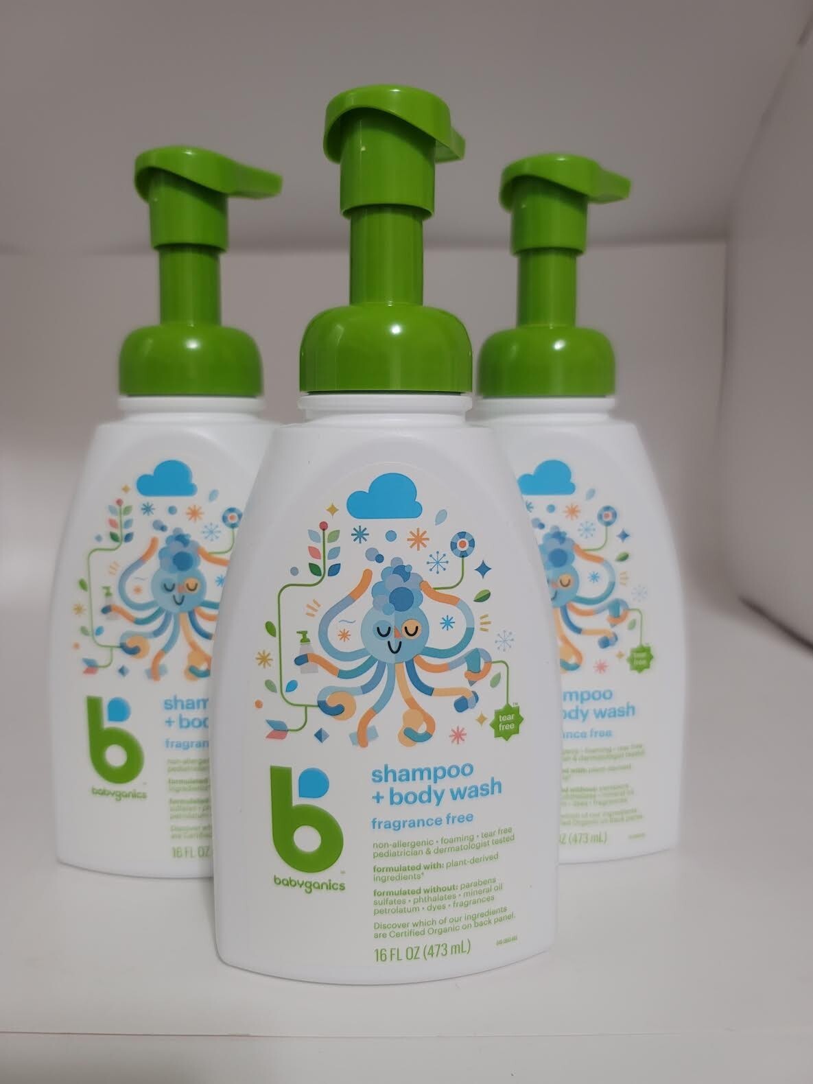 Pack of 3- Babyganics Baby Shampoo + Body Wash Pump Bottle - Fragrance Free