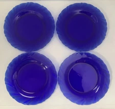 4 VERECO DURALEX Cobalt Blue Bormioli Rocco Swirl Salad Dessert Plate SET