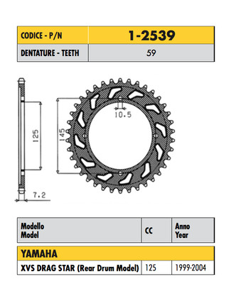 1-2539 - CORONA STEP 428 für YAMAHA 125 XVS DRAG STAR Rear Drum Model 1999-2004