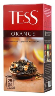 TESS Tea - ORANGE Black Tea 25 Tea Bags in Foil Sachets - Russian