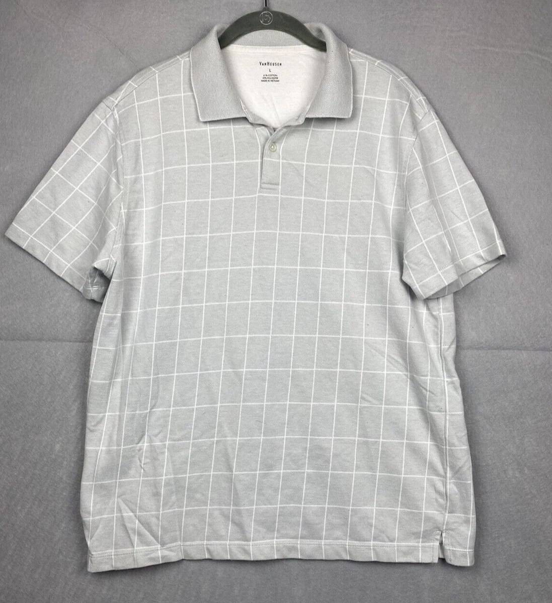 Van Heusen L Golf Polo Shirt Tan Window Pain Stripes