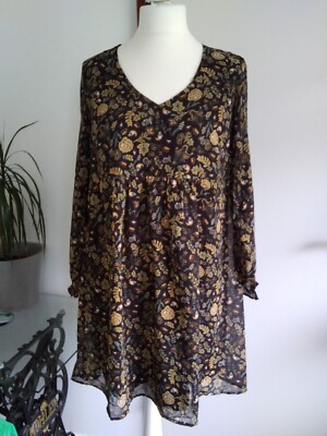 AproductZ GmbH Empire Kleid  Größe 38, schwarz grün gelb Romantik Blumen, top!