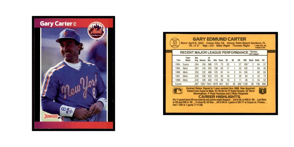 1989 Donruss Gary Carter Baseball Cards #53 - Image 3 of 3