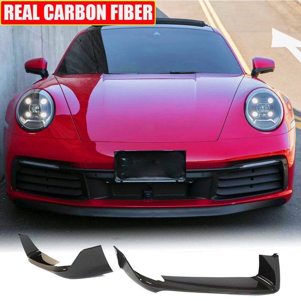 Dry Carbon Front Bumper Lip Splitter Side Fins Fit Porsche 911 992