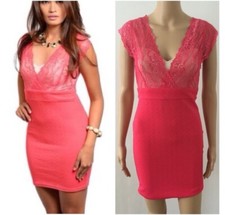 Brand New Coral Beige Lace Bodice Bodycon Dress