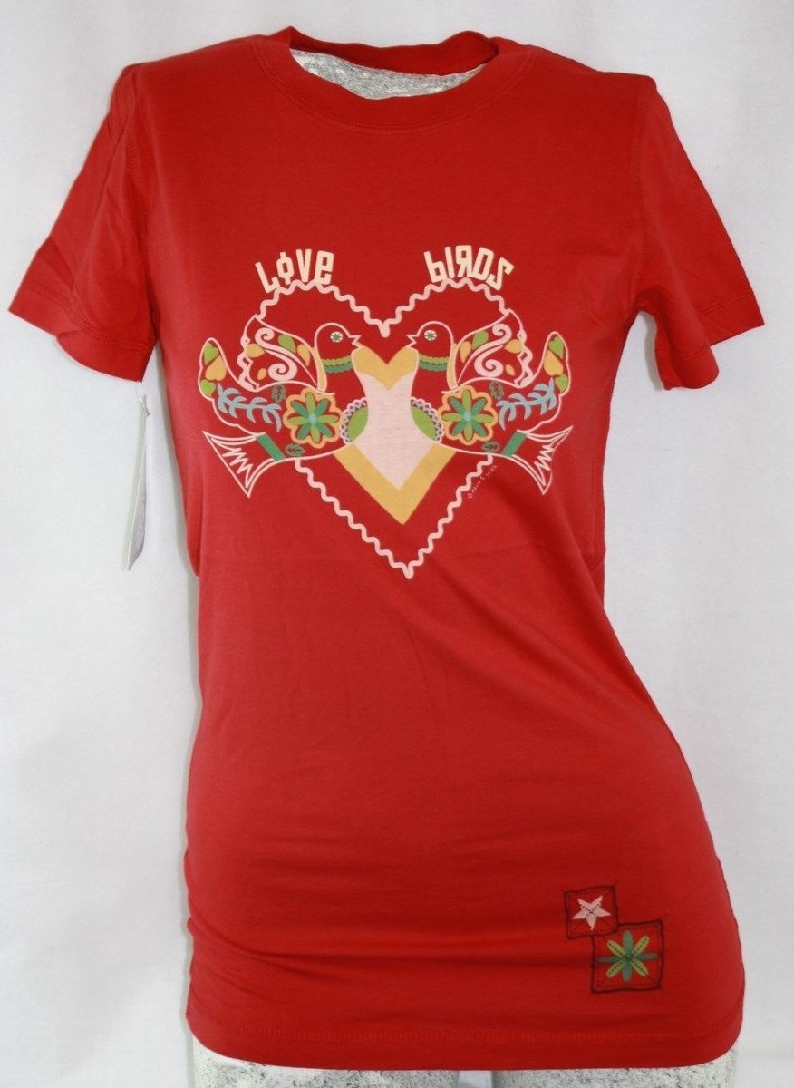 Womens Juniors David & Goliath Love Birds Red Novelty Tee T-Shirt