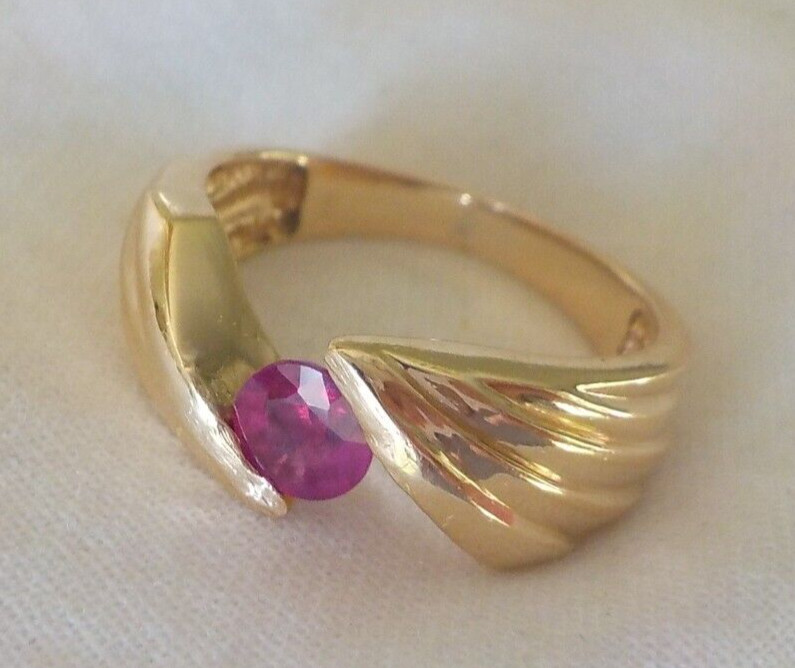 Solid 14k Yellow Gold Floating Natural Ruby Ring … - image 4