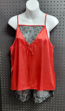 Rosie Night Red Nylon Satin Black Lace CAMISOLE PANTY Set Lingerie Med.