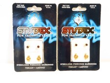 2 Pair Studex Ear Piercing Earrings 24K Gold Plated, February Amethyst