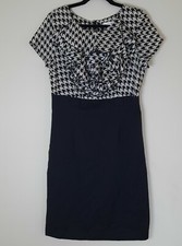 AA Studio AA Houndstooth Sheath Dress Women's Size 10 Black White Ruffled Neck