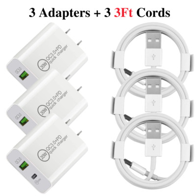 QC PD 20W Power Adapter Fast Charger USB Cord For iPhone 14 13 12 11 X 8 7 6 Lot