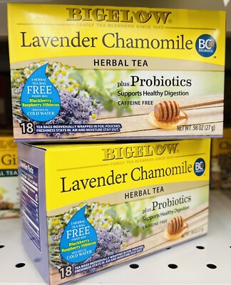 Bigelow Lavender Chamomile Plus Probiotics Herbal 2 Pack 18 X2=36Tea Bags .98 oz