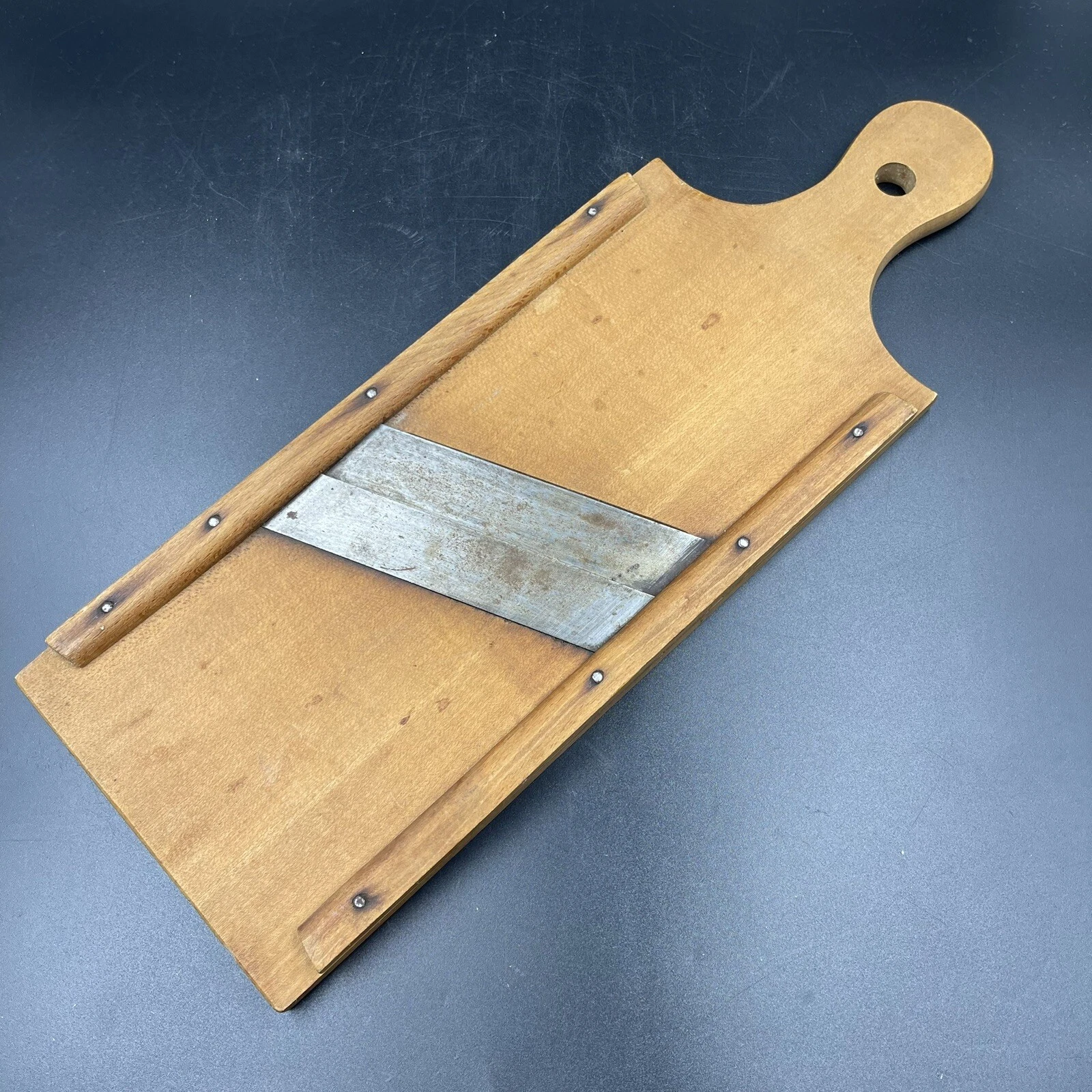 Primitive Wooden Mandolin Cabbage Kraut Cutter Slicer Shredder 2 Blades Vintage
