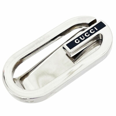  Authentic Gucci Money Clip G Logo Bill Clip Metal Black Silver GUCCI G Mark