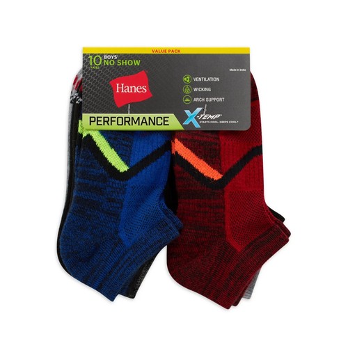 Hanes Boys' X-Temp Performance No Show Socks, 10 Pack - Picture 3 of 4