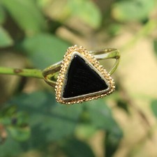 Solid 925 Sterling Silver Jewelry Black Onyx Gemstone Gold Plated Ring Size 6.5