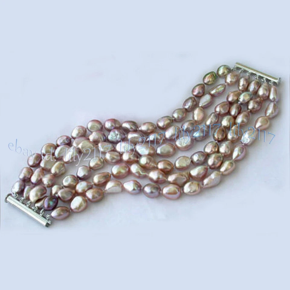 Brazalete de 6 filas de perlas cultivadas de agua dulce barrocas lavanda natural de 7,5"" Foto 4 de 4